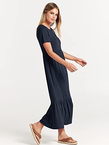 ANRABESS Womens 2025 Summer Casual Maxi Dress A line Tiered Flowy Short Sleeve Crewneck T Shirt Beach Travel Long Dresses