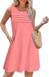 OFEEFAN Womens Pleated Front Tank Dresses Fashion Spring Sleeveless Pockets Sundress Casual Summer