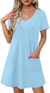 OFEEFAN Summer Dresses for Women 2025 Loose V Neck Short Sleeve Casual T Shirt Dress Sundresses Swimsuit Coverup with Pockets