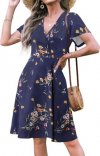 ETCYY NEW Womens Summer Dresses Slant Open V Neck Floral Printed Sundresses Flowy Dress Short Sleeve